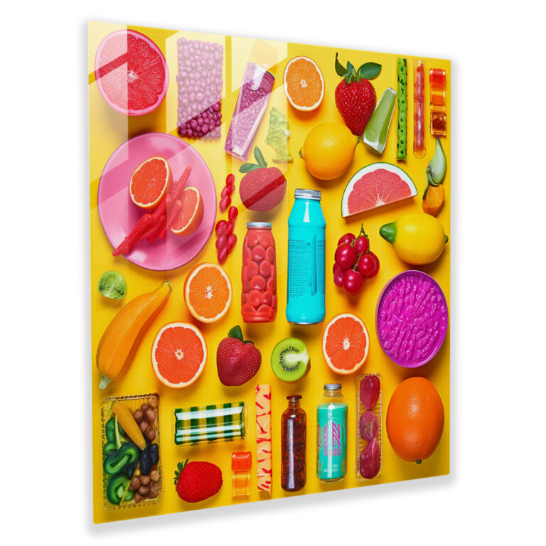 Görsel Sanat Kanvas Tablo: Yiyecek Füzyonu - Still Life Pop Art Kolajı Cam Tablo