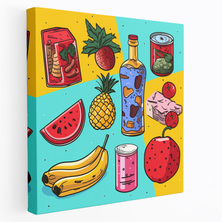 Canlı Pop Art Yiyecek Koleksiyonu Kanvas Tablo - Still Life Duvar Dekorasyonu