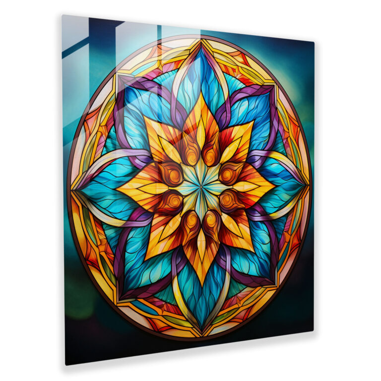 Ruhani Mandala Cam Tablo - Ruhani Ev Dekorasyonu Cam Sanatı Cam Duvar Sanatı