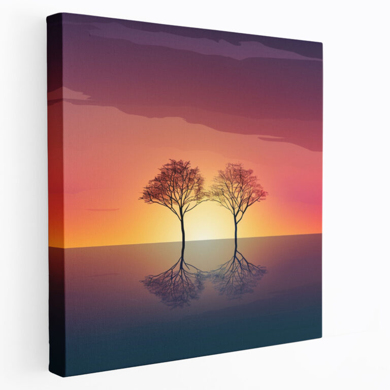 Siluet Günbatımı Kanvas Tablo - Günbatımı Tasarım Duvar Sanatı Minimalist