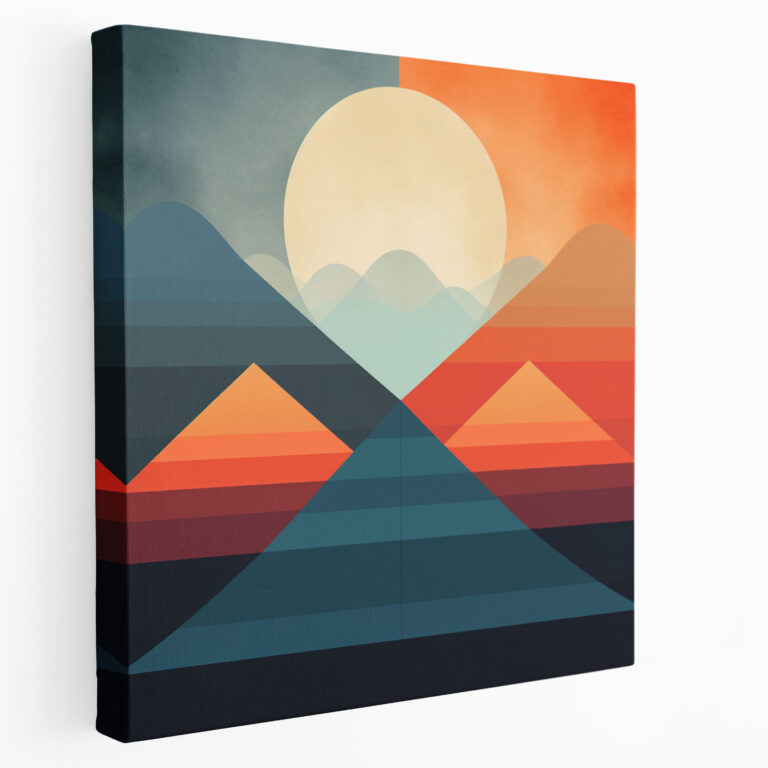 Minimalist Günbatımı Manzara Kanvas Tablosu - Geometrik Duvar Sanatı