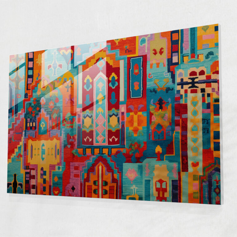 Modern Türk Halı Desenli Cam Tablo Sanatı - Türk Halısı Ev Dekorasyonu Modern Sanat Geometrik Desenler