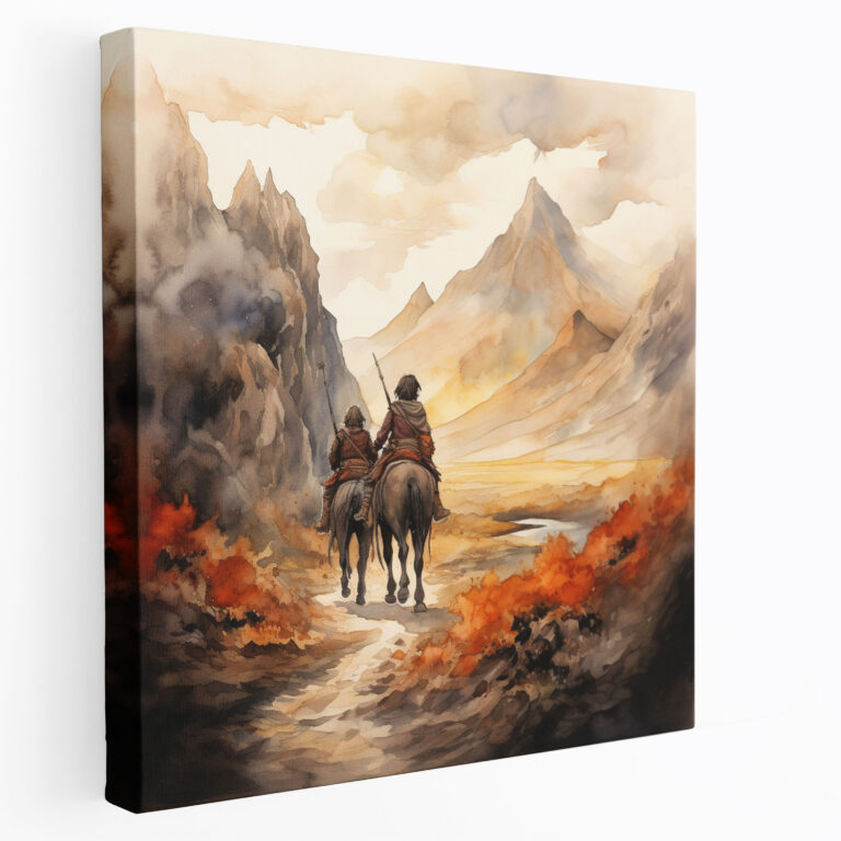 Yüzüklerin Efendisi Tuval Tablo - Masalsı Yolculuk Mordor Dağı'na - Yüzüklerin Efendisi Masalsı Suluboya İllüstrasyon Duvar Sanatı Tuval Tablo