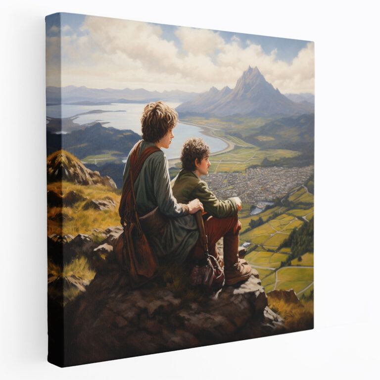 Yüzüklerin Efendisi Kanvas Tablo - Frodo ve Sam Dağlar Efendisi'nde - Yüzüklerin Efendisi Duvar Sanatı Frodo Baggins