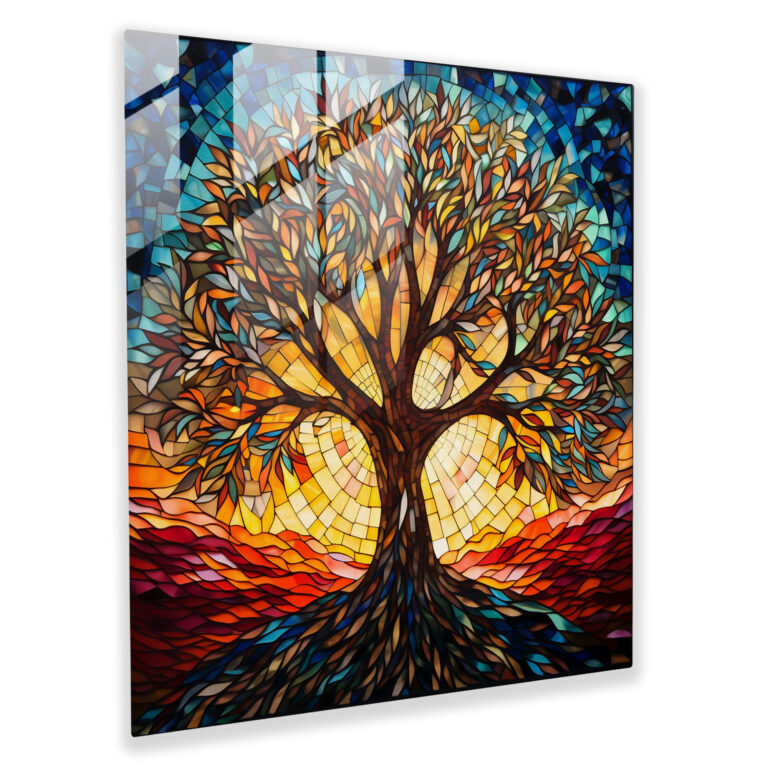 Mosaic Tree Of Life Cam Tablo - Stained Glass Ev Dekorasyonu Mozaik