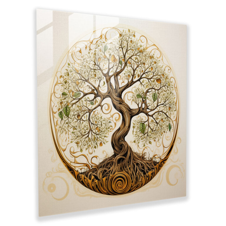 Calligraphic Tree Of Life Cam Tablosu - Dekoratif El Yazısı Hat Sanatı