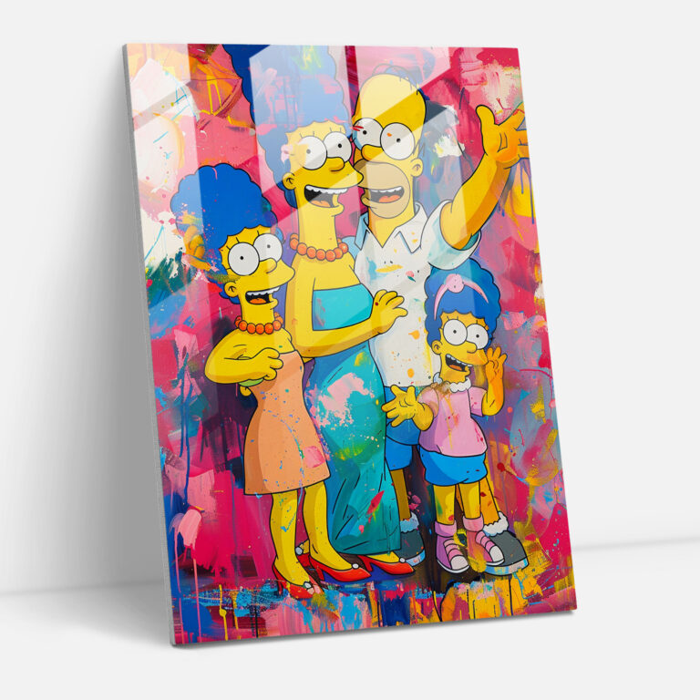 The Simpsons Cam Tablo - Renkli Soyut Duvar Sanatı - Modern Sanat Cam Duvar Sanatı