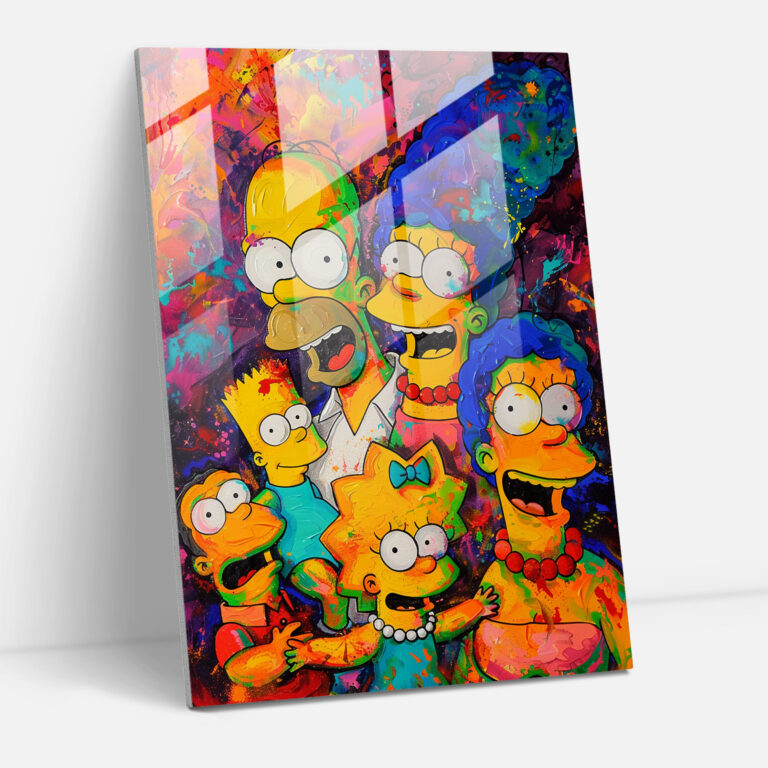The Simpsons Cam Tablo - Canlı ve Renkli Soyut Resim - The Simpsons Modern Sanat Simpson Ailesi Duvar Dekorasyonu