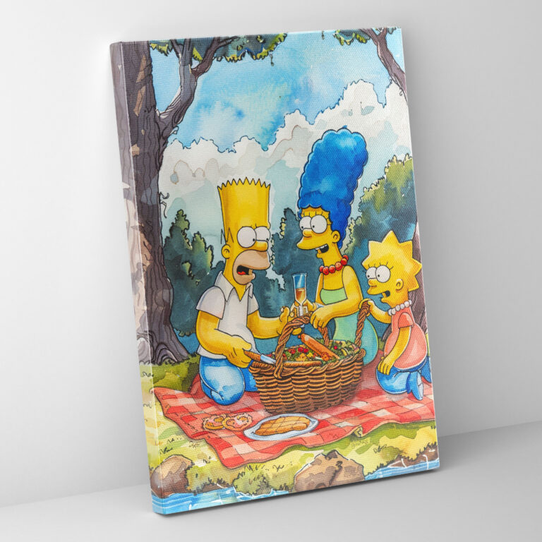 The Simpsons Kanvas Tablo - Klasik Suluboya Tablo - Springfield Park Pikniği