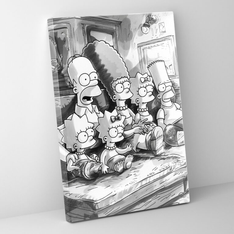 The Simpsons Kanvas Tablo - Klasik Siyah Beyaz Eskiz Duvar Sanatı - The Simpsons Duvar Dekorasyonu Kanvas Duvar Sanatı