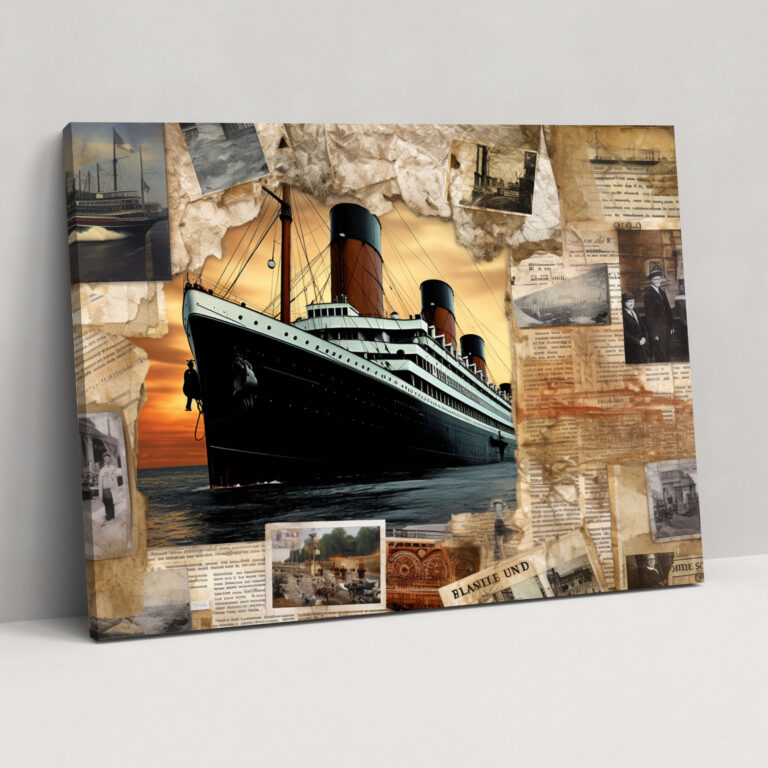 Titanic Vintage Postakart Kolaj Kanvas Tablo - Tiranik Duvar Sanatı Kanvas Tablo