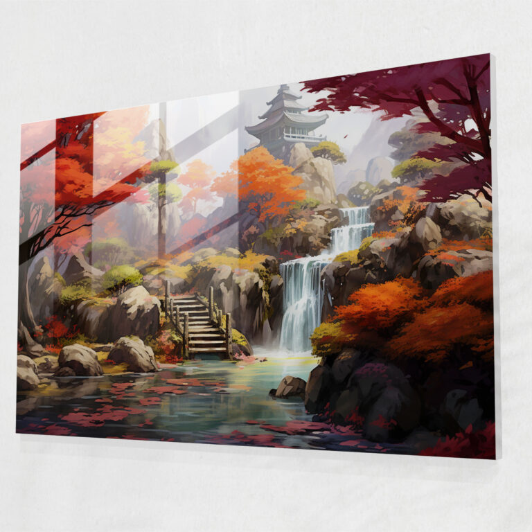 Zen Bahçesi Dijital Sanat - Zen Bahçesi Akışkan Şelale Dijital İllüstrasyon Modern