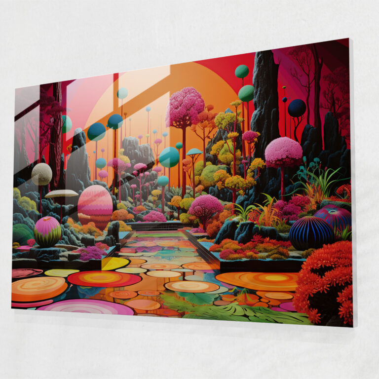 Pop Art Zen Bahçesi Cam Tablo - Zen Bahçesi Modern Sanat Cam Duvar Sanatı Cam Sanatı