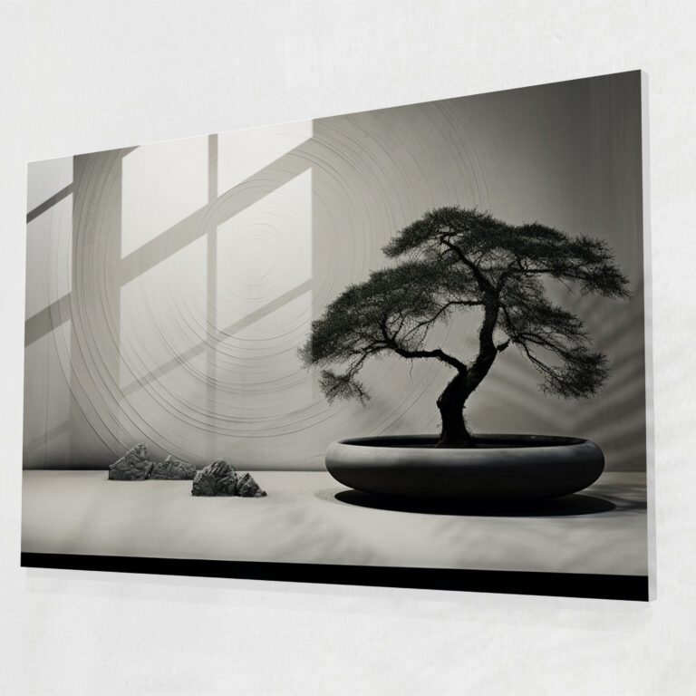 Tek Renkli Zen Bahçesi Cam Tablo - Zen Bahçesi Modern Sanat Cam Tablo Cam Sanatı