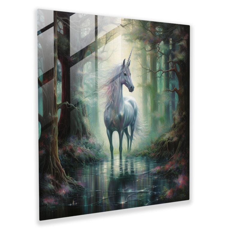 Büyülü Tekboynuzlu Unicorn Cam Tablo - Modern Sanat Duvar Dekoru