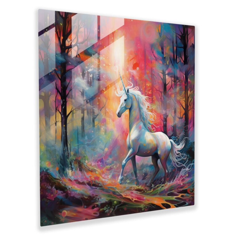 Tek renkli Soyut Resim - Unicorn Cam Tablo Modern Sanat