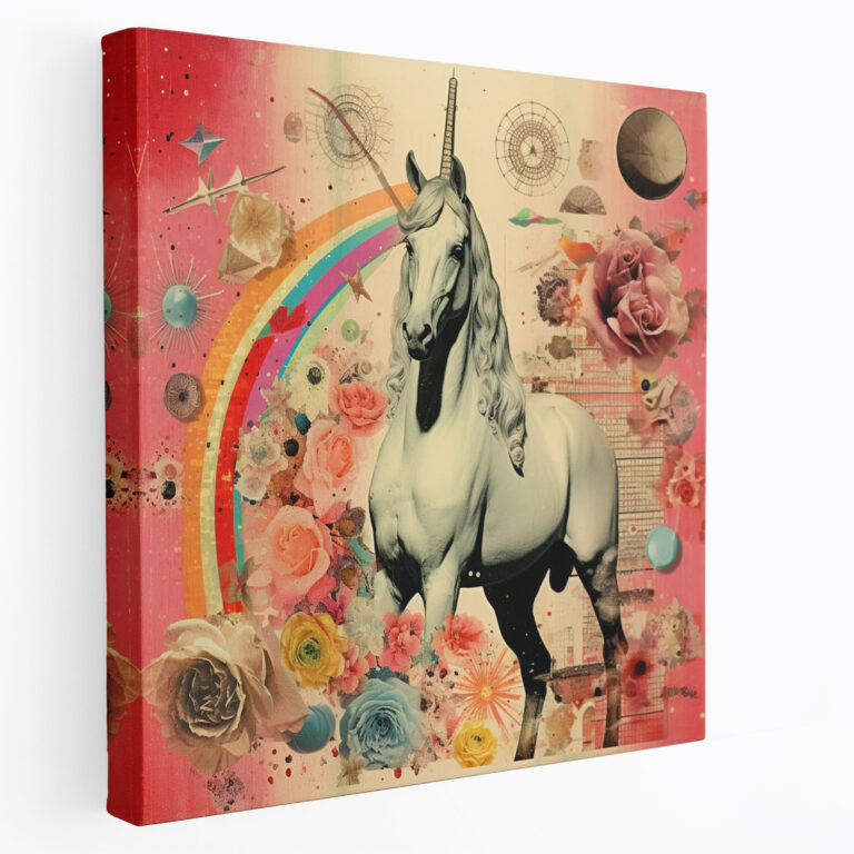 Tekst: Unicorn Kanvas Tablo - Vintage Esintili Dijital Koleksiyon Duvar Sanatı - Unicorn Vintage Esintili Nostalji Kanvas Tablo