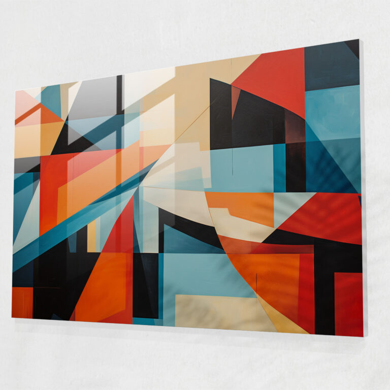 ABD Haritası Geometrik Cam Tablo - ABD Haritası Modern Sanat Cam Duvar Sanatı
