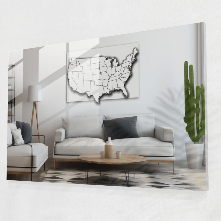 Amerika Birleşik Devletleri Minimalist Cam Tablo - Amerika Birleşik Devletleri Haritası Modern Sanat Ev Dekorasyonu Zarif Kontur