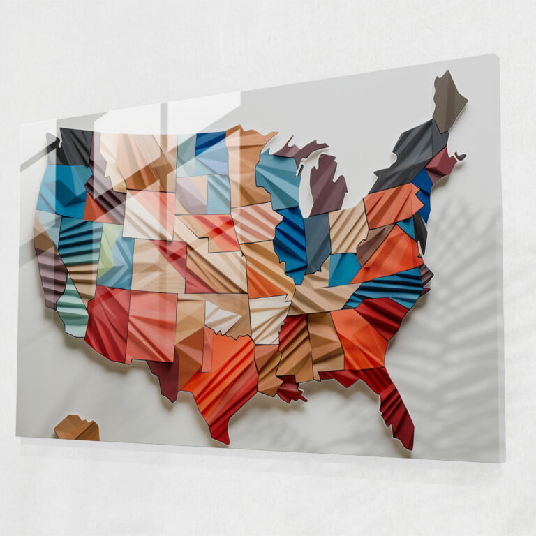 Amerika Birleşik Devletleri Modern Sanat Cam Tablo - Amerika Birleşik Devletleri Haritası Geometrik Mozaik Duvar Dekorasyonu