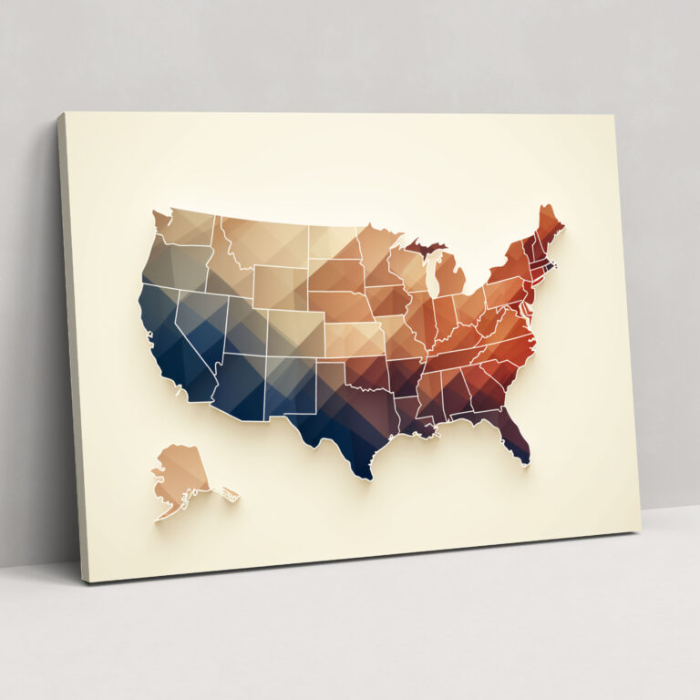 Minimalist Amerika Birleşik Devletleri Haritası Kanvas Tablo - Amerika Birleşik Devletleri Haritası Duvar Sanatı Temiz Çizgiler Minimalist Tasarım
