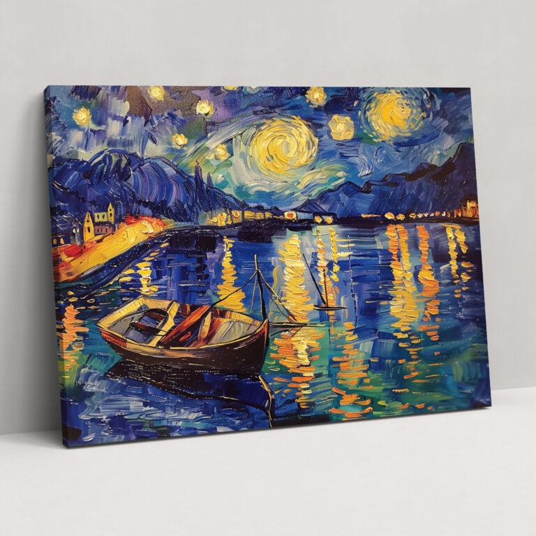 Rhone Nehri Üzerinde Yıldızlı Gece Kanvas Tablo - Vincent Van Gogh Duvar Sanatı Duvar Dekorasyonu