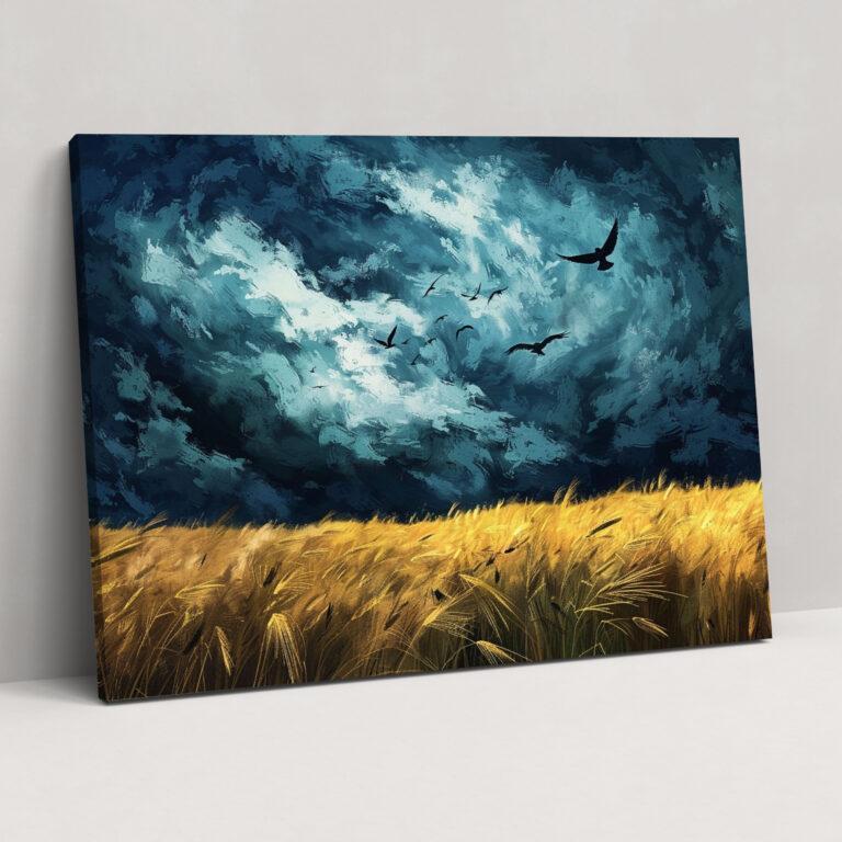 Vincent Van Gogh'un Kargalarla Buğday Tarlası Kanvas Tablosu - Duvar Dekorasyonu