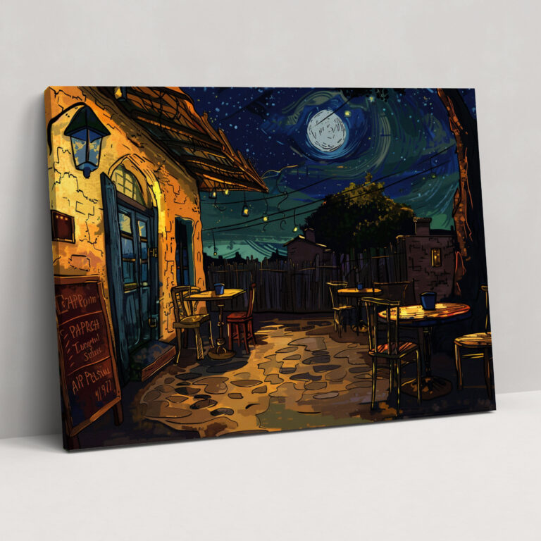 Gecede Kafe Terası Duvar Dekorasyonu - Vincent Van Gogh Duvar Sanatı Kanvas