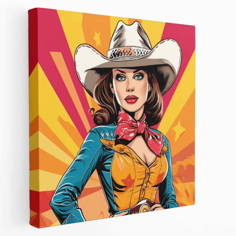 Çizgi Roman Tarzı Kızıl Atlı Kadın Pop Art Kanvas Tablo