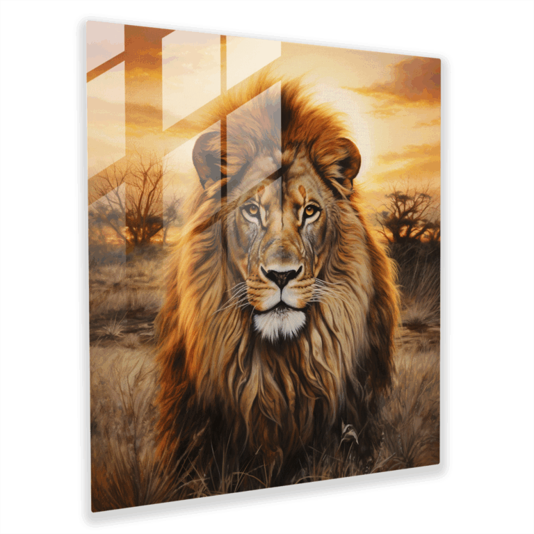 Regal Savannah Aslan Cam Tablo - Ev Dekorasyonu
