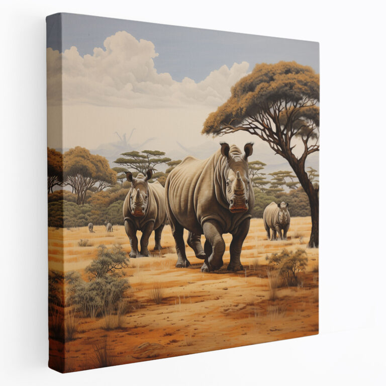 Vahşi Yaşam Duvar Sanatı - Afrika Gergedanı - Vahşi Yaşam Gergedan Grubu Kanvas Doğal Savana