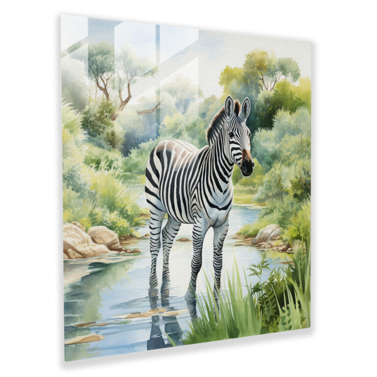 Sulu Boya Zebra Cam Tablo - Zebra Duvar Dekorasyonu Cam Sanatı Cam Tablo