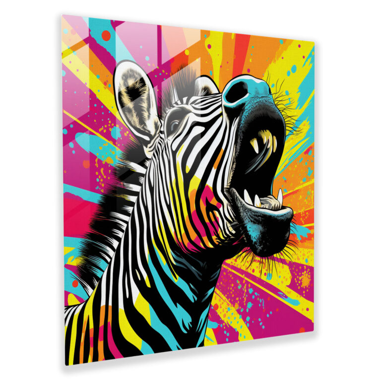 Zebra Pop Art Cam Tablo - Cesur Renkler Pop Art Esintili Çizim