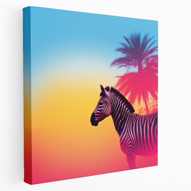 Zebra Kanvas Tablo - Canlı Dijital Sanat - Zebra Silueti Canlı Renk Geçişli Arka Plan