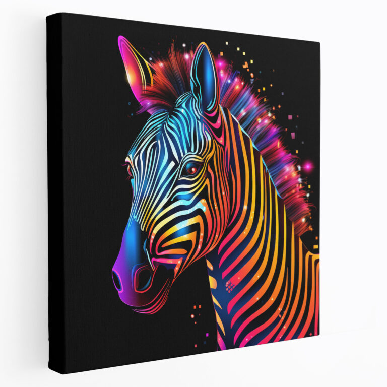 Zebra Duvar Sanatı - Neon Parıltılı Kanvas Tablo Baskı - Soyut Dijital Sanat
