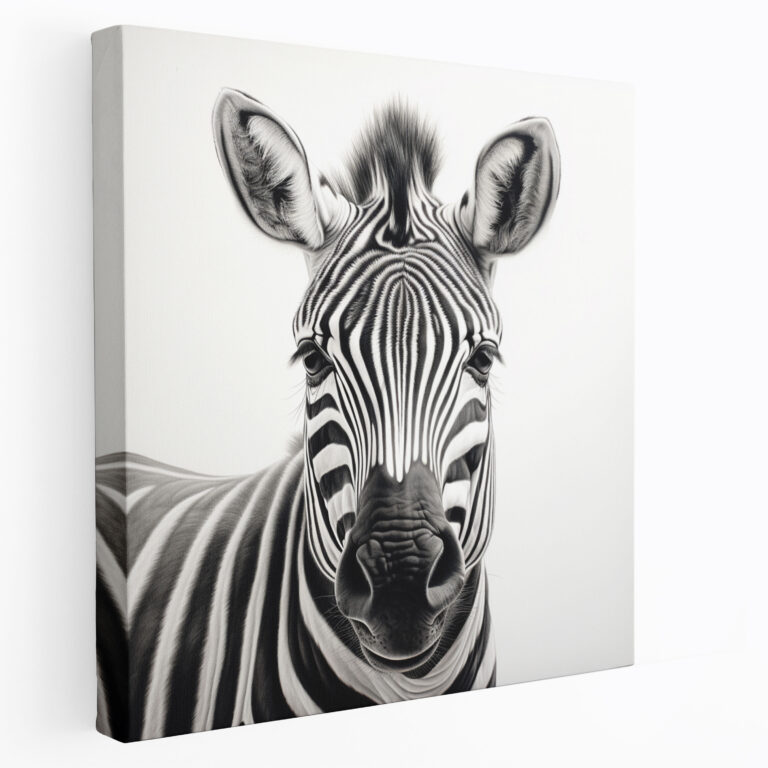 Zebra Kanvas Tablo - Gerçekçi Kurşun Kalem Sanatı - Zebra Canlı Doğal Güzellik