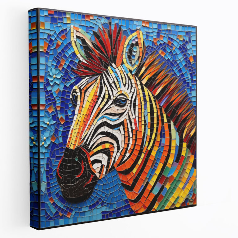 Zebra Duvar Dekorasyonu - Renkli Mozaik Kanvas Tablo - Ev Dekorasyonu Renkli Desenler
