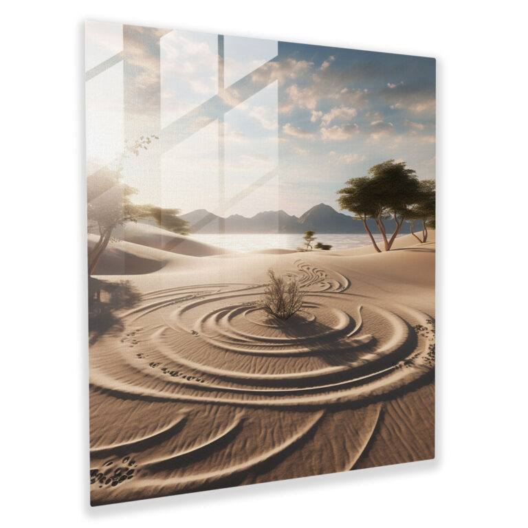 Zen Tarzı Tırmıklanmış Desenli Cam Tablo Baskı - Zen Cam Duvar Sanatı Büyüleyici Dijital Sanat Eseri