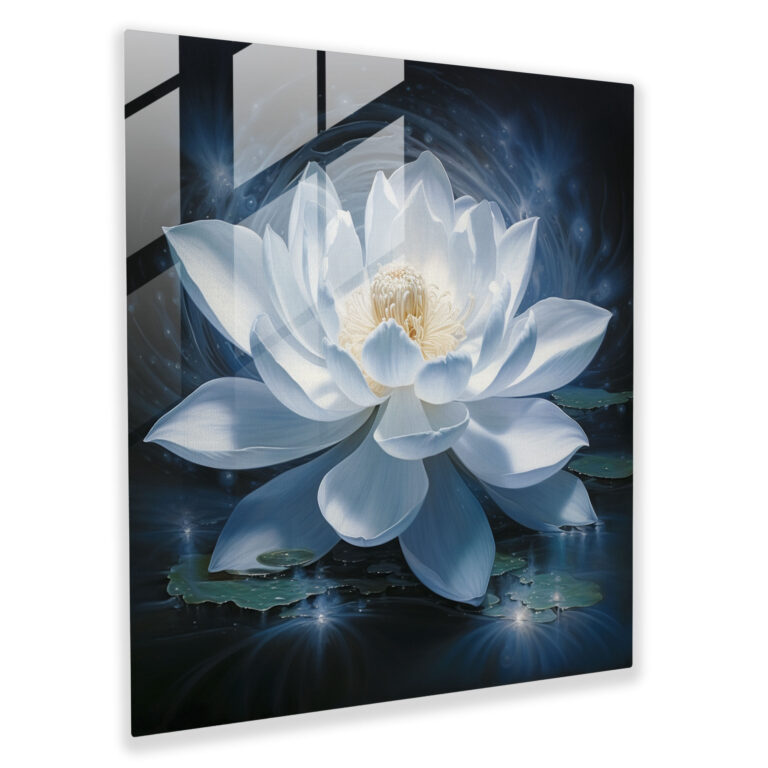 Zen Lotus Çiçeği Cam Tablo - Zen Modern Sanat Cam Sanat Duvar Dekorasyonu