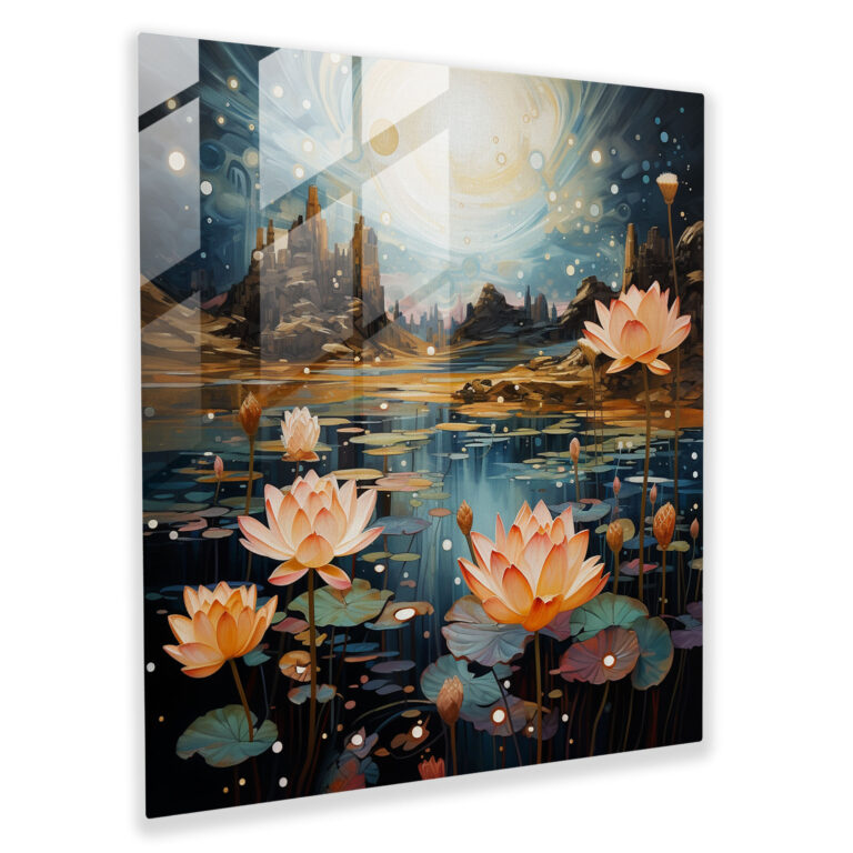 Zen Lotus Cam Tablo - Yüzen Lotus Çiçekleri Zen Temalı Zen Lotus Cam Tablo