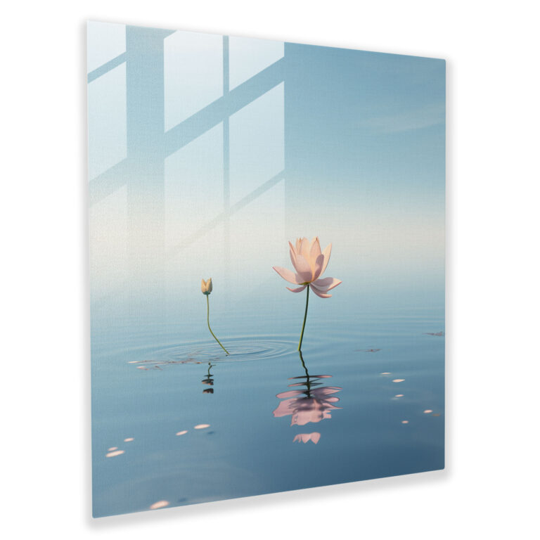 Zen Lotus Cam Tablosu - Zen Duvar Dekorasyonu Cam Duvar Sanatı