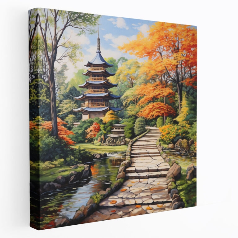 Zen Bahçesi Kanvas Tablo - Zen Huzurlu Pagoda Duvar Dekorasyonu Ev Dekorasyonu