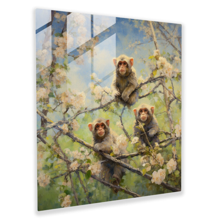 3 Monkey Field Glass Print - 3 Monkey, Wall Decoration, 3 Monkey, Glass Art