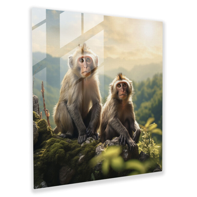 3 Monkey Wildlife Glass Print - 3 Monkey, Glass Art, 3 Monkey, Home Decoration