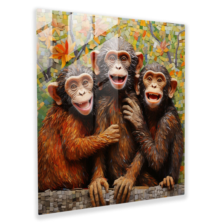 3 Monkey Mosaic Glass Print - 3 Monkey, Impressionist Mosaic, Glass Art, Visual Interest