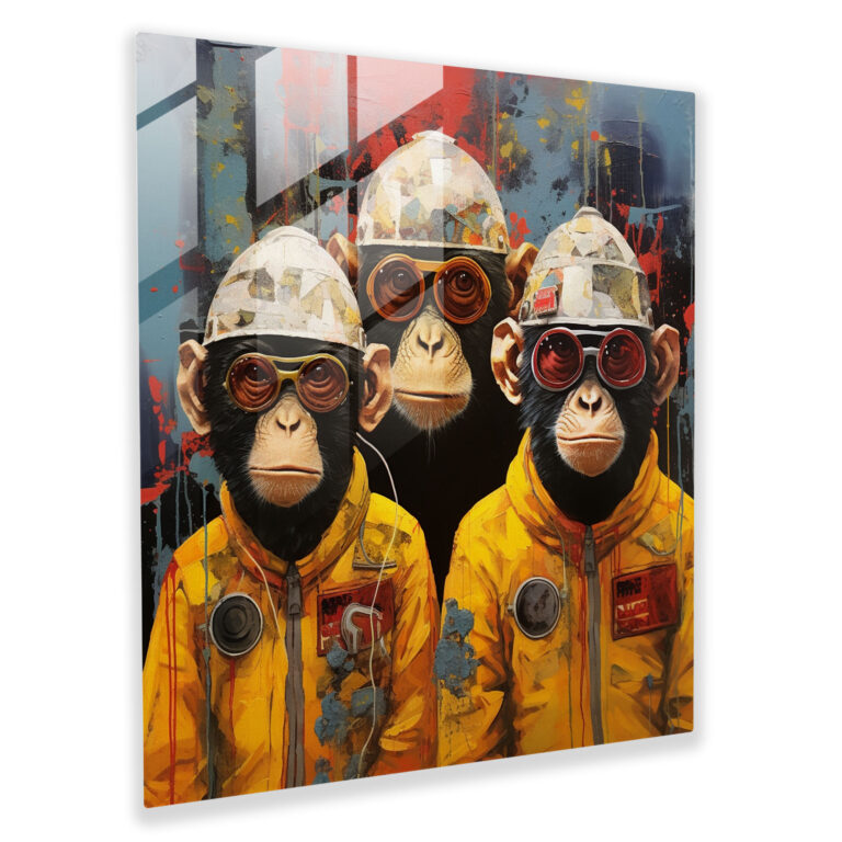 3 Monkey Surreal Glass Print - 3 Monkey, Wall Decoration, Bold Textures, Glass Print