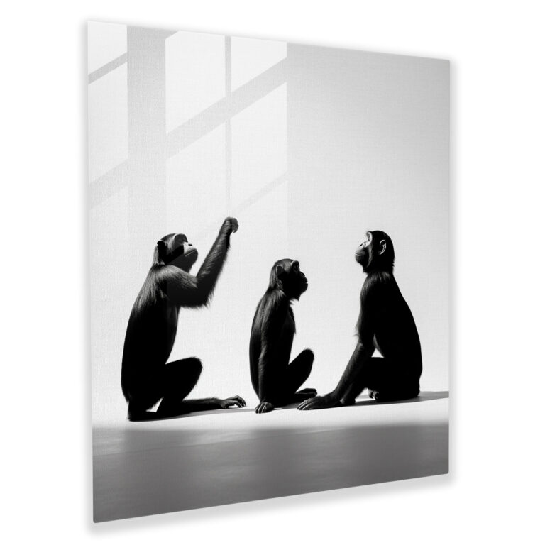 3 Monkey Silhouette Glass Print - 3 Monkey, Minimalist, Playful Spirit, Glass Art