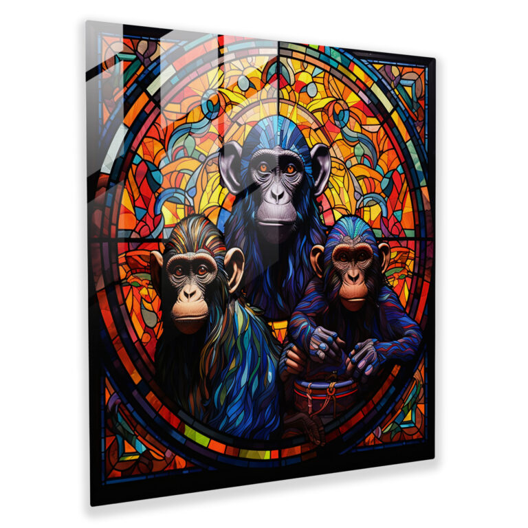 3 Monkey Stained Glass Print - 3 Monkey, Modern Art, Glass Wall Art, Glass Print