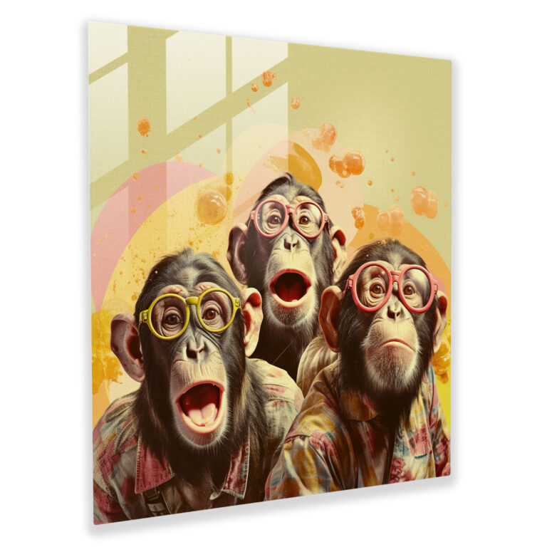 3 Monkey Collage Glass Print - 3 Monkey, 3 Monkey, Modern Art, Glass Print