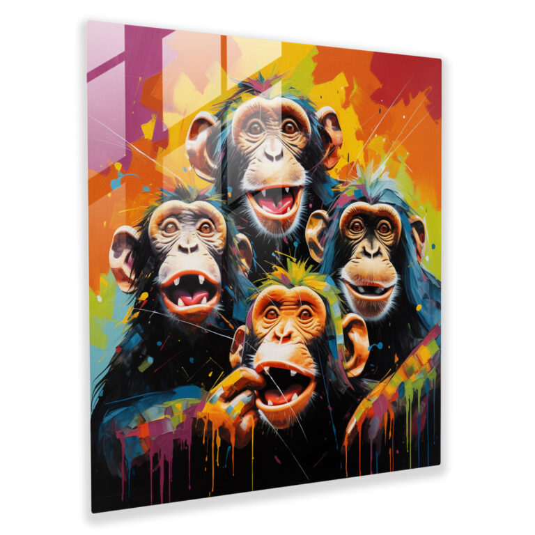 3 Monkey Glass Wall Art - 3 Monkey, Glass Art, Abstract Acrylic Painting, 3 Monkey